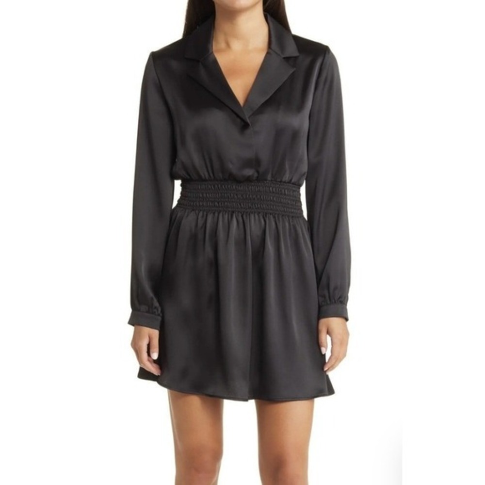 New Steve Madden Mini Dress NWT Black Collared Smocked Waist Size Large NEW